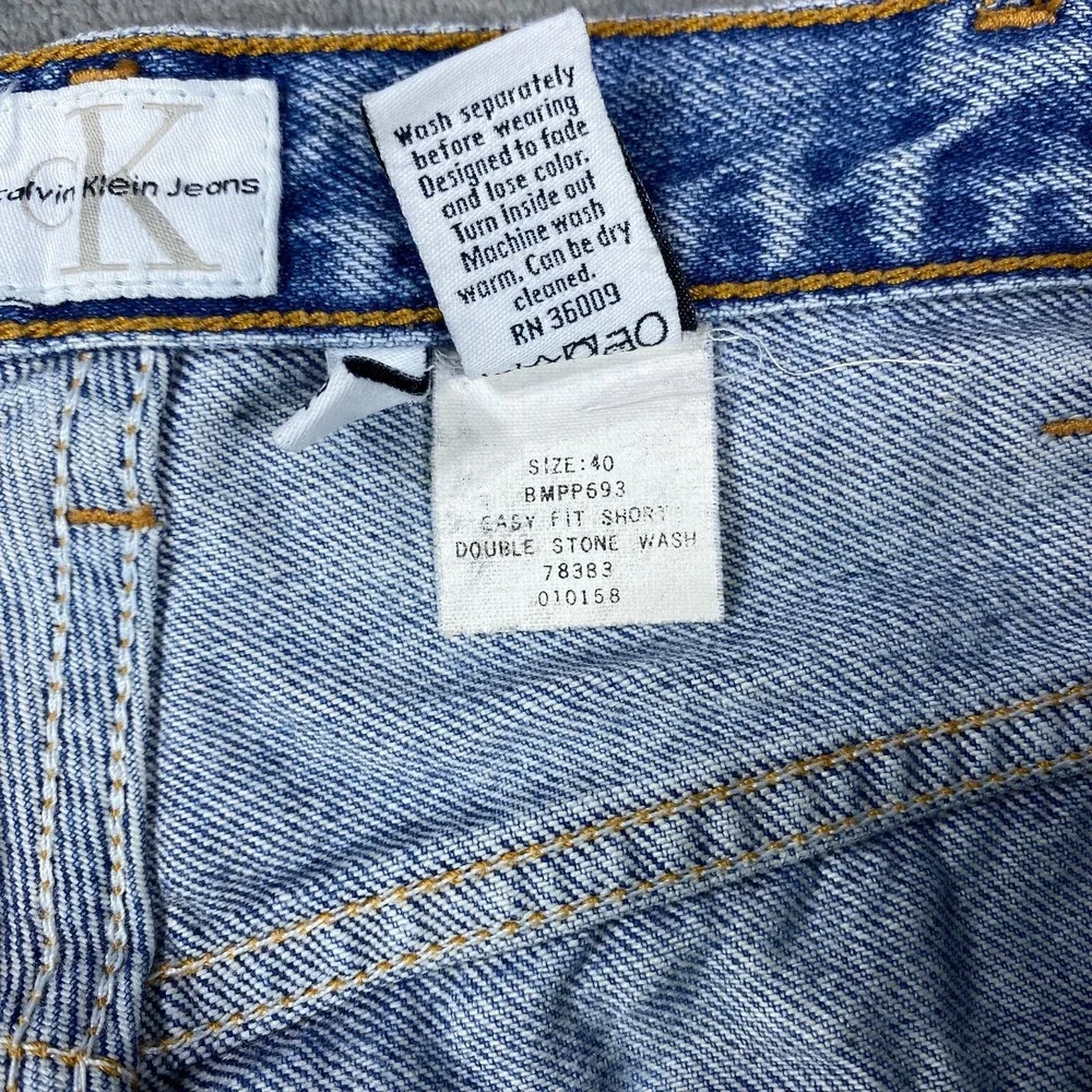 Vintage Calvin Klein Denim Shorts Mens 40 Blue Double Stone Wash Workwear Jeans